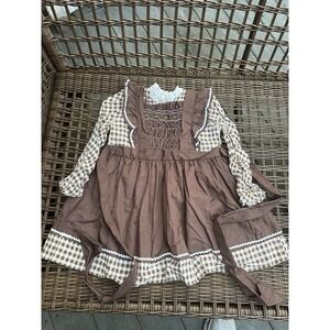 Vintage Polly Flinders Gingham Smocked cottage core prairie dress girls sz 6